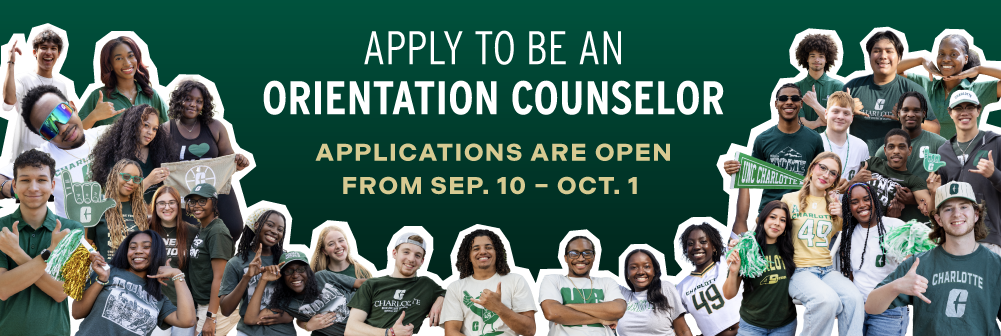 Graphic that encourages students to apply to be an Orientation Counselor. Application opens Sept. 10 and closes Oct. 1.